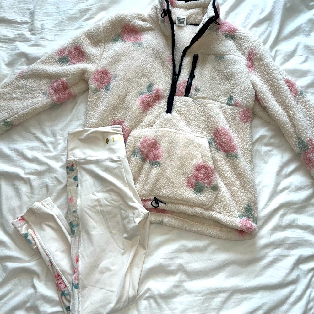 Pink Victorias Secret matching Sherpa and leggings set